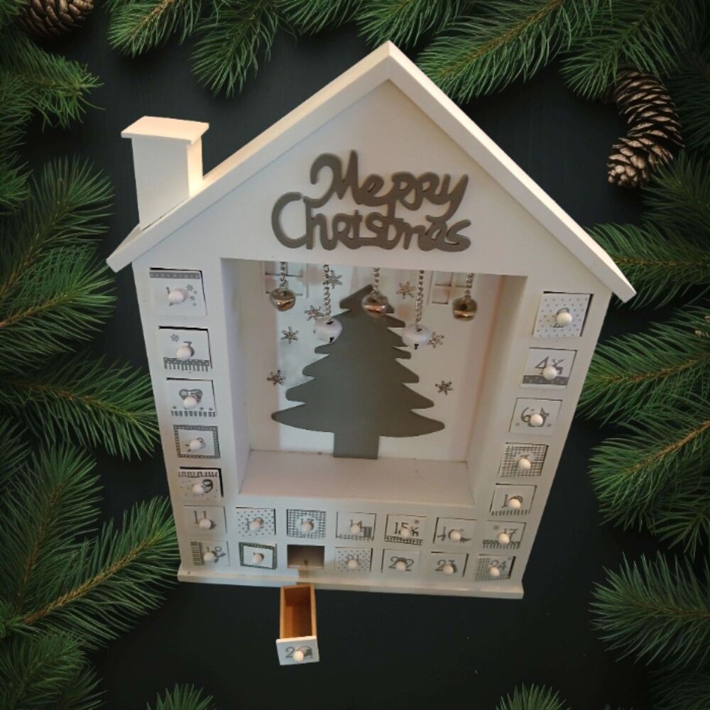 White Wooden Christmas ADVENT Calendar, Removeable Drawers, Customize